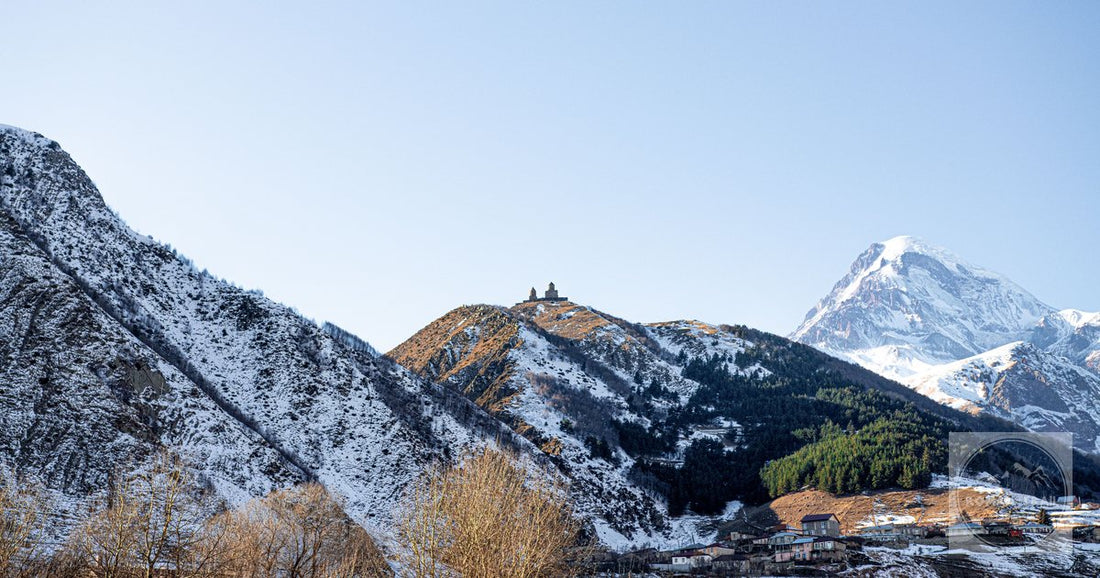 Snow on Mount Kazbek above Gergeti Trinity Church, Georgia
