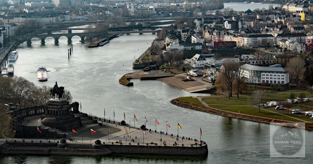 The Deutsches Eck where the Moselle meets the Rhine at Koblenz