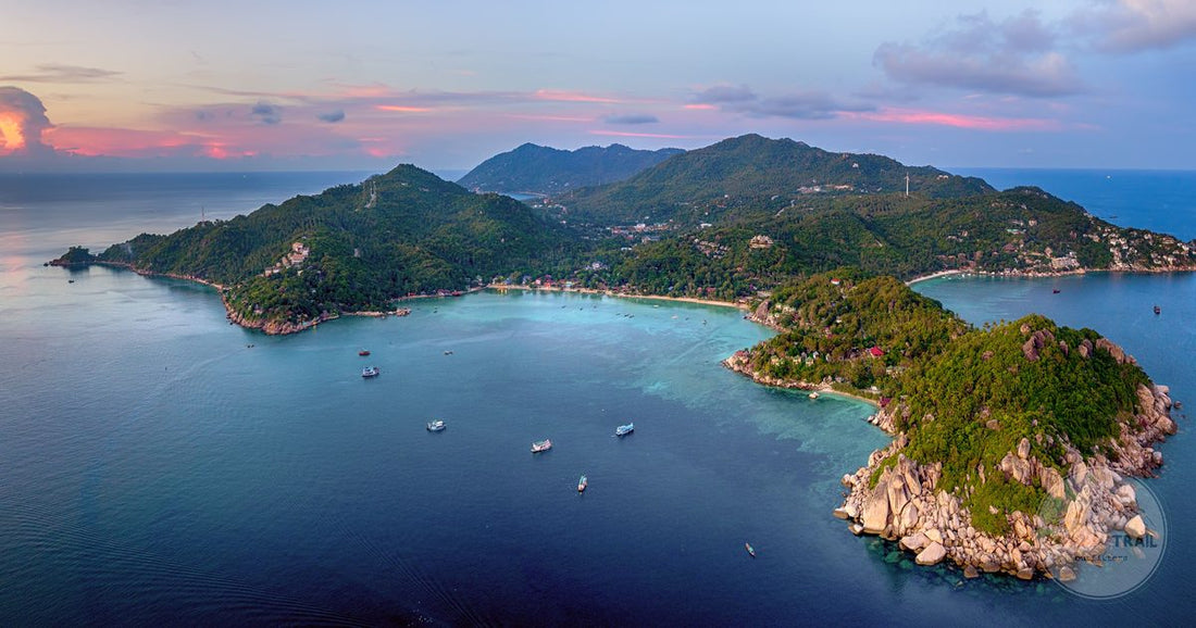 Aerial view of Koh Tao island at sunset, Thailand