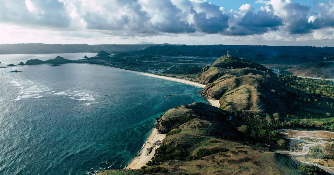 Aerial view of the Mandalika coastline near Kuta, Lombok, Indonesia