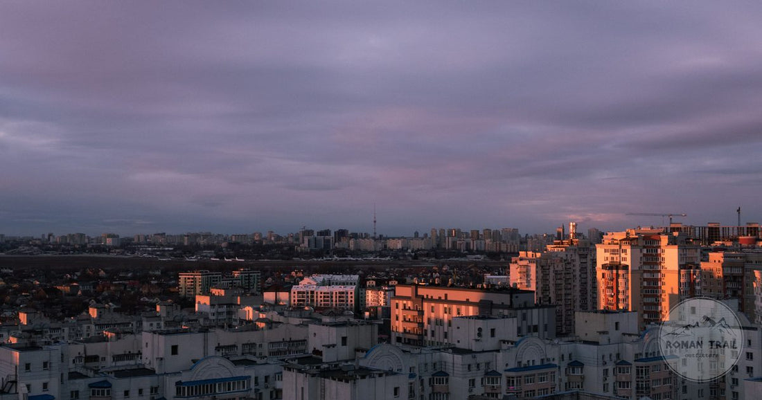 Aerial view of Kyiv at sunset, Ukraine