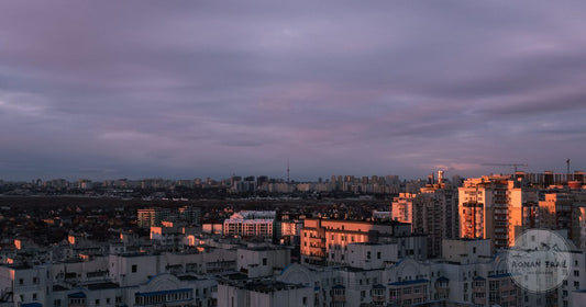 Aerial view of Kyiv at sunset, Ukraine