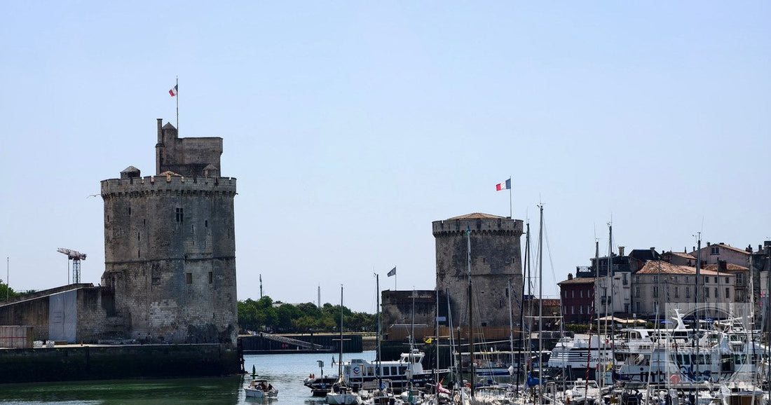 The harbour towers and moored boats at La Rochelle, France