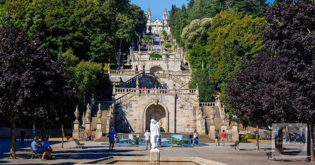 The baroque sanctuary staircase at Lamego Portugal on a summer day