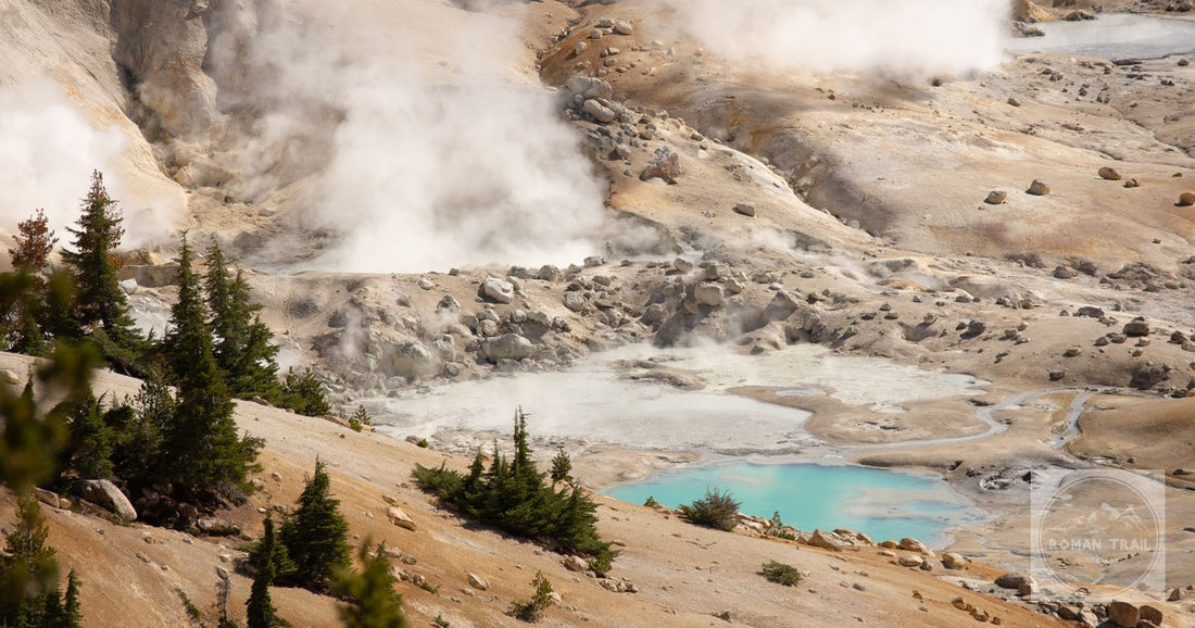 A stunning view of geothermal features at Bumpass Hell in Lassen Volcanic National Park, California.