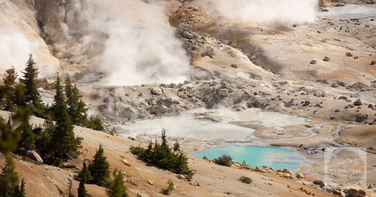 A stunning view of geothermal features at Bumpass Hell in Lassen Volcanic National Park, California.
