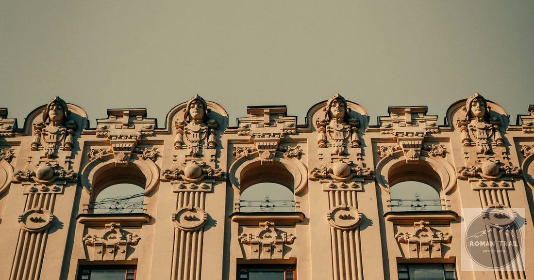 Riga Art Nouveau building facade at golden hour