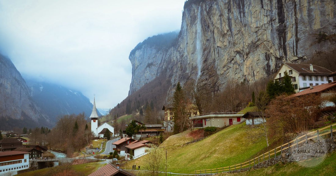 The Lauterbrunnen valley with its village below the cliffs, Switzerland
