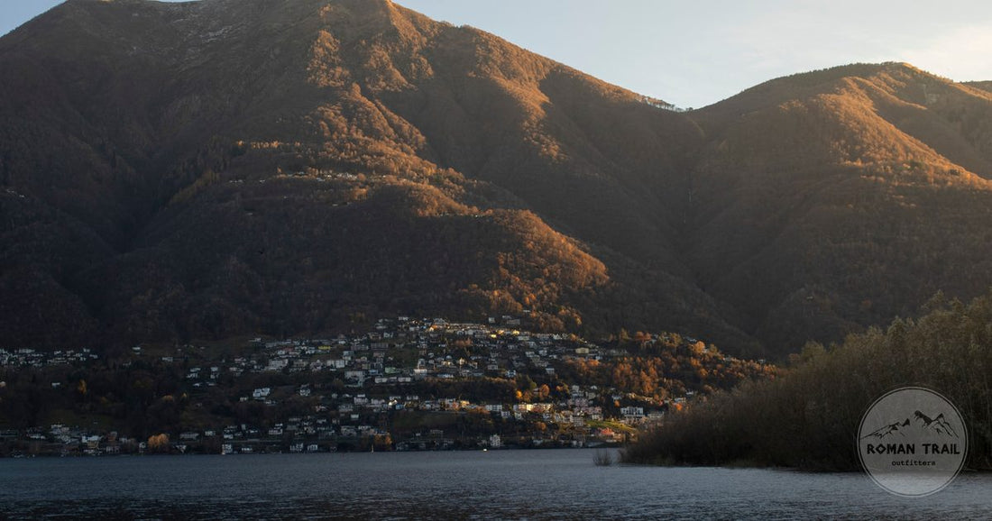 Locarno and Lake Maggiore under warm sunset light, Ticino, Switzerland