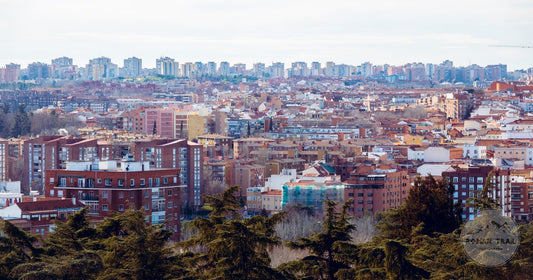 Aerial view of the Madrid cityscape under a clear sky, Spain