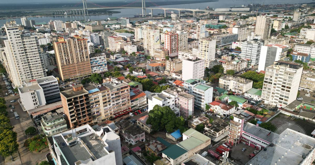 Aerial view of Maputo, Mozambique, showing the city and its bridge
