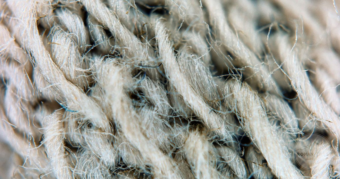 Macro view of intertwined tan wool fibres showing their texture