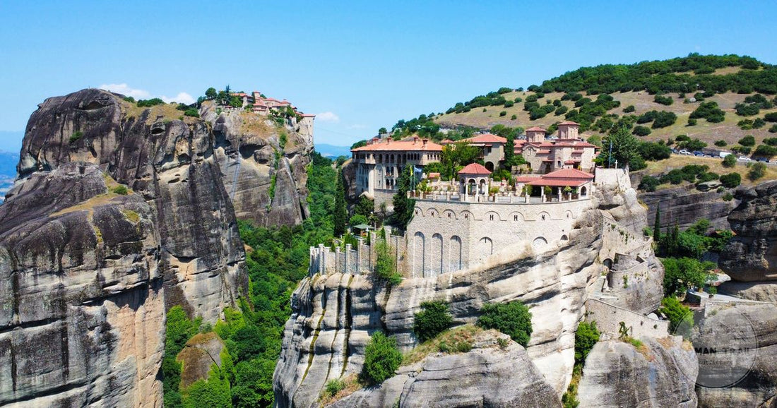 The Meteora monasteries on their cliffs at Kalabaka, Greece