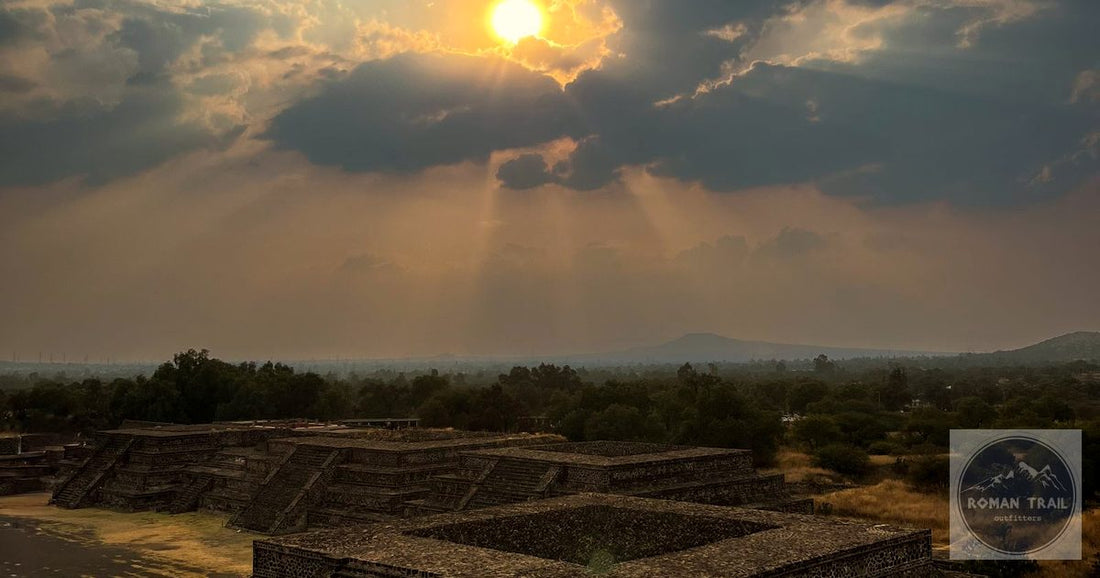 Teotihuacan pyramids at dramatic sunset near Mexico City, Mexico City packing list for women by Roman Trail Outfitters