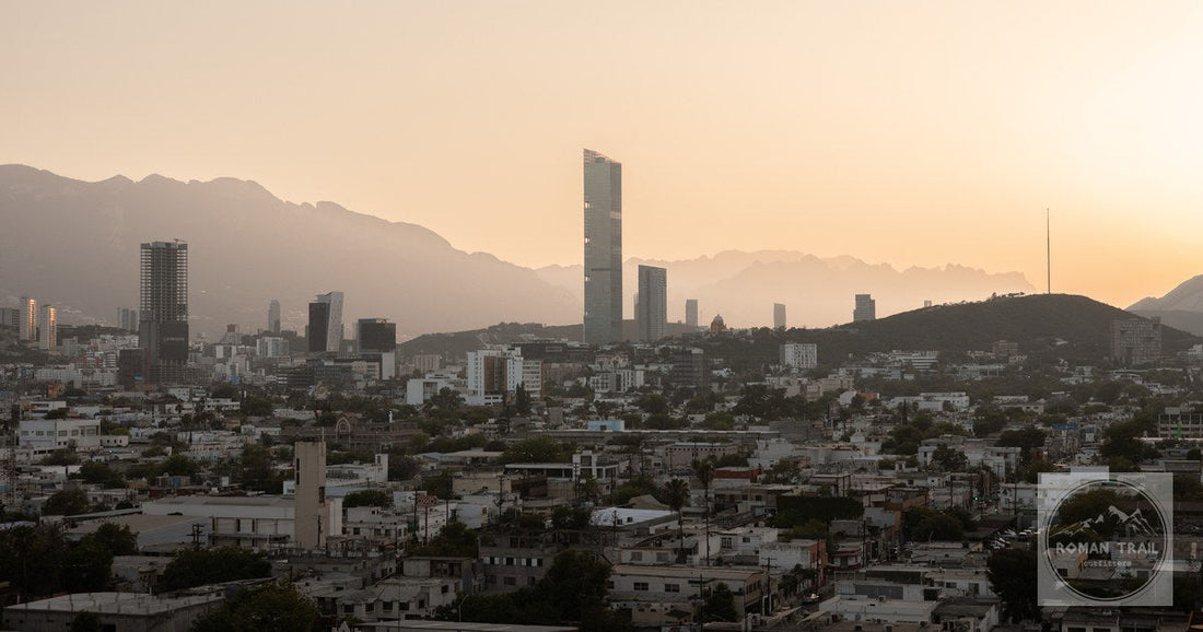 The skyline of Monterrey at sunset, Nuevo Leon, Mexico