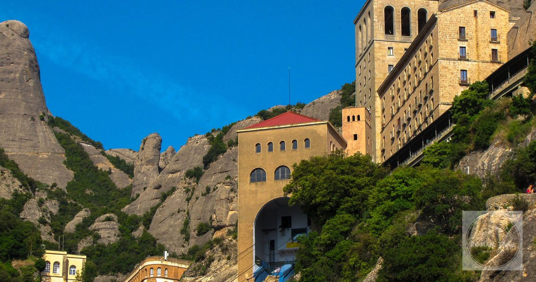 Montserrat monastery below the rugged rock formations, Catalonia
