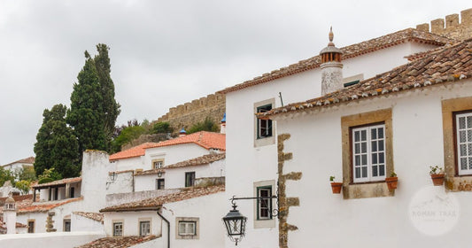 Whitewashed houses and the medieval walls of Obidos, Portugal