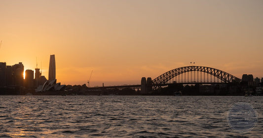 Sydney Opera House and Harbour Bridge silhouetted at golden hour, Australia women's packing list destination