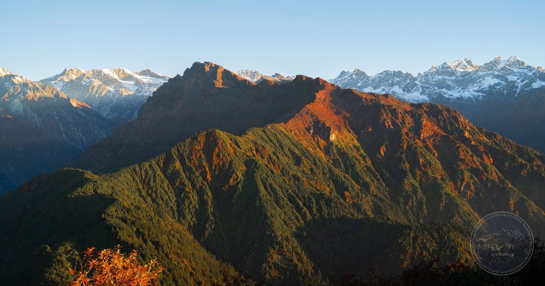 Himalayan mountain ridge glowing at sunrise with snow-capped peaks, Nepal women's packing list destination