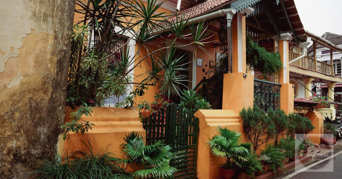 A restored Goan heritage house with plants and colonial detail at Panaji, Goa, India
