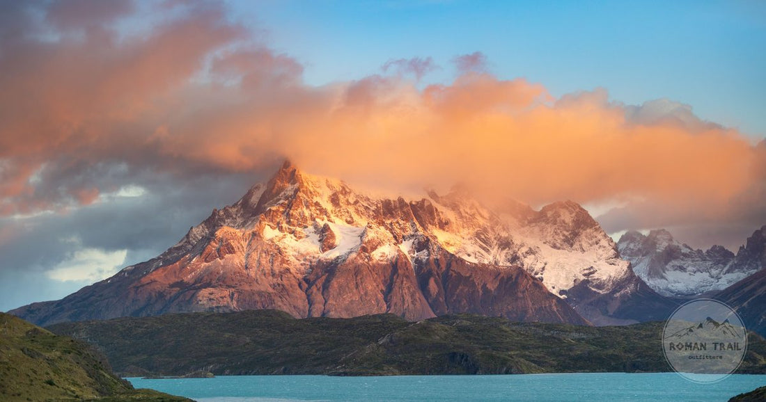 Sunrise over the snow-capped peaks of Torres del Paine, Chile