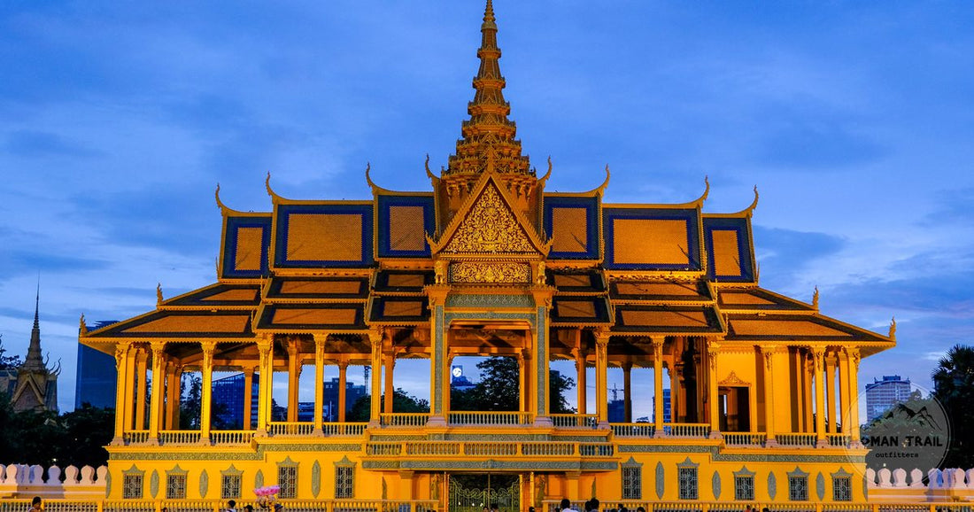 The Royal Palace in Phnom Penh illuminated at dusk, Phnom Penh packing list for women by Roman Trail Outfitters