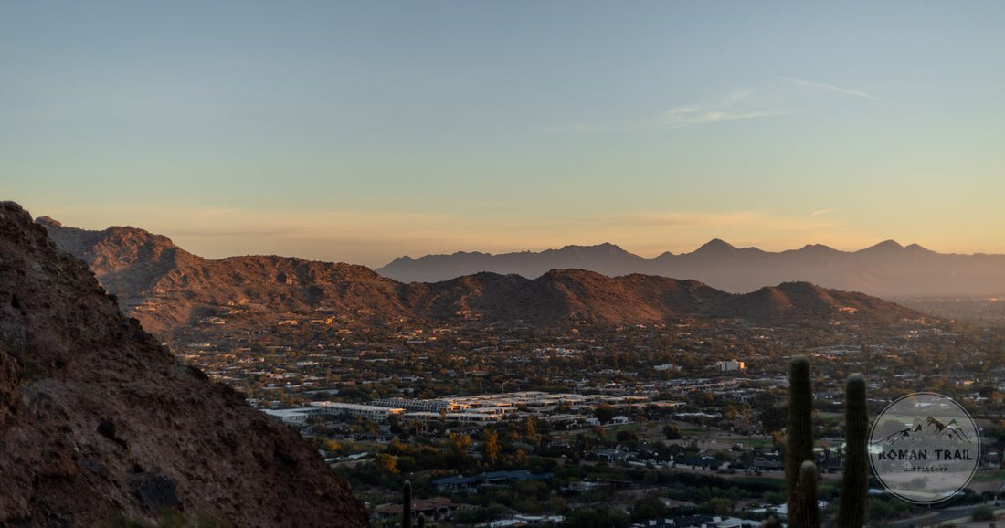 The Valley of the Sun and saguaro at golden hour near Phoenix, Phoenix packing list for women by Roman Trail Outfitters