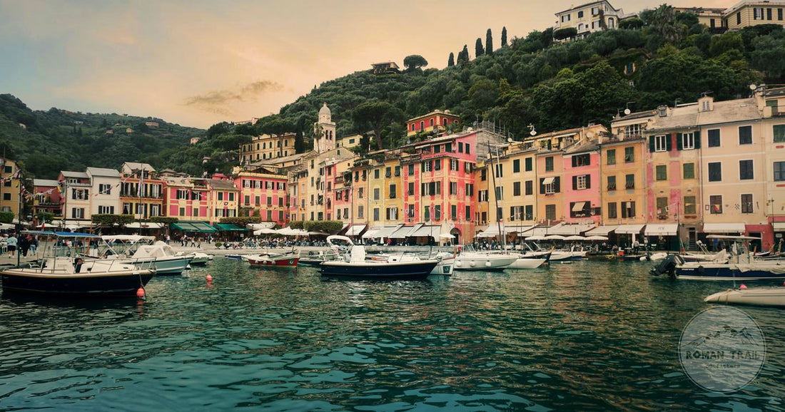 Colourful buildings and boats at Portofino harbour, Liguria, Italy