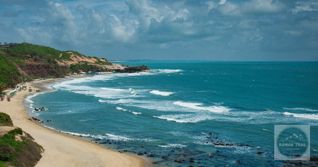 The turquoise surf along Pipa beach from above, Rio Grande do Norte