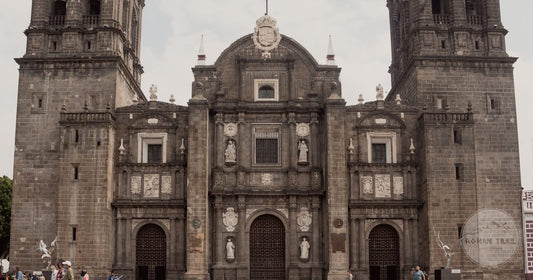 The facade of Puebla Cathedral, Mexico