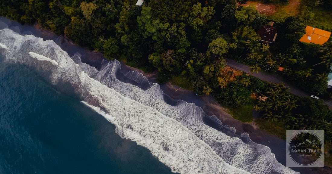 The Caribbean coast at Puerto Viejo de Talamanca from the air, Costa Rica