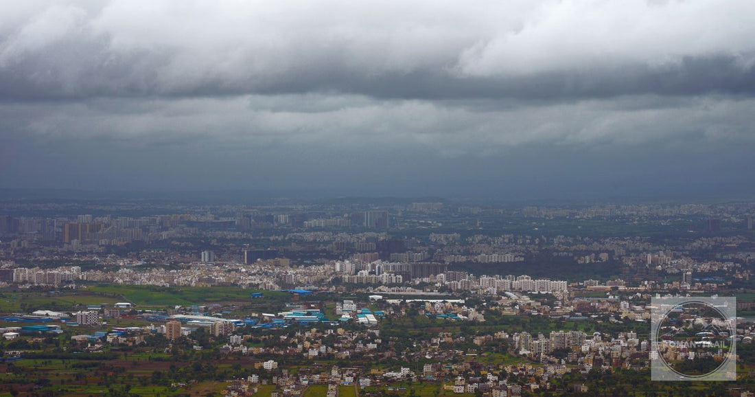 An aerial view of the urban sprawl of Pune, Maharashtra, India