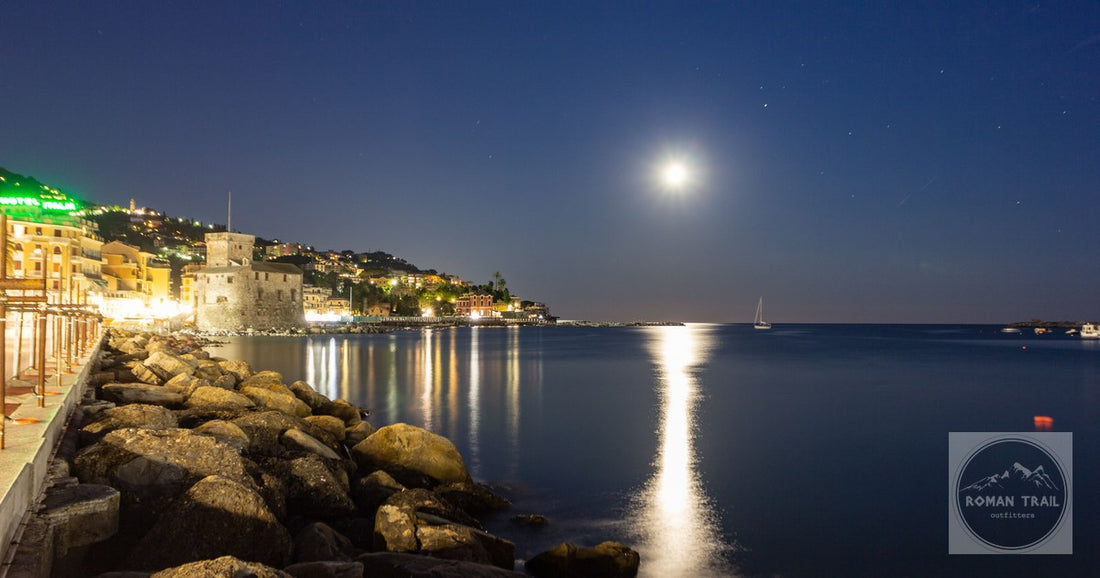 The castle on the water at Rapallo by moonlight, Italy
