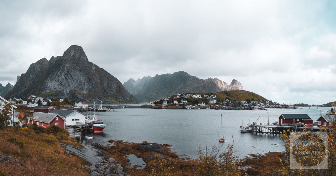 The red cabins and mountains of Reine, Lofoten, Norway