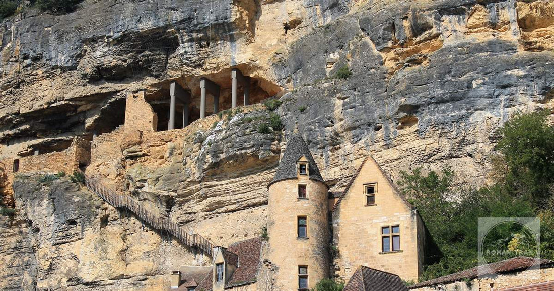 A historic monastery carved into the cliffs of Rocamadour, France, showcasing stunning architecture.