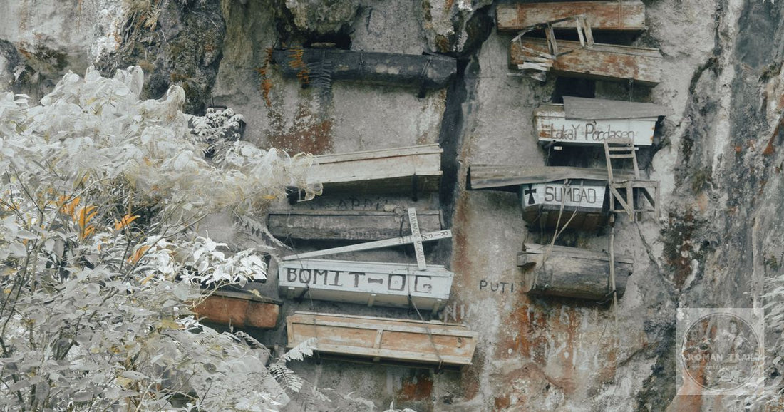 Traditional hanging coffins on a limestone cliff at Sagada, Philippines