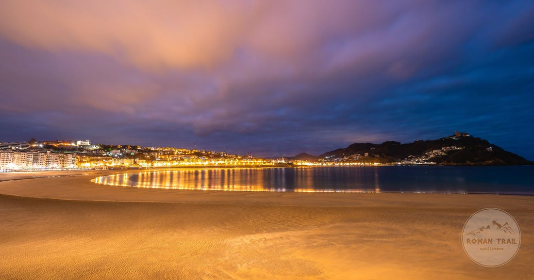 San Sebastian beach and city at twilight, Spain