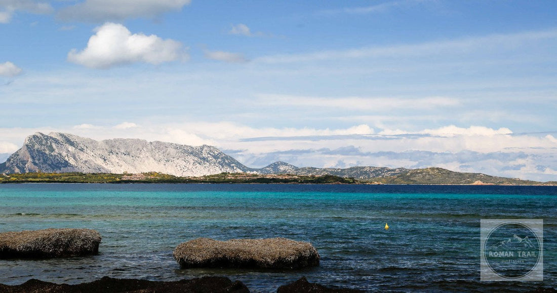 San Teodoro beach and its turquoise water below the hills, Sardinia