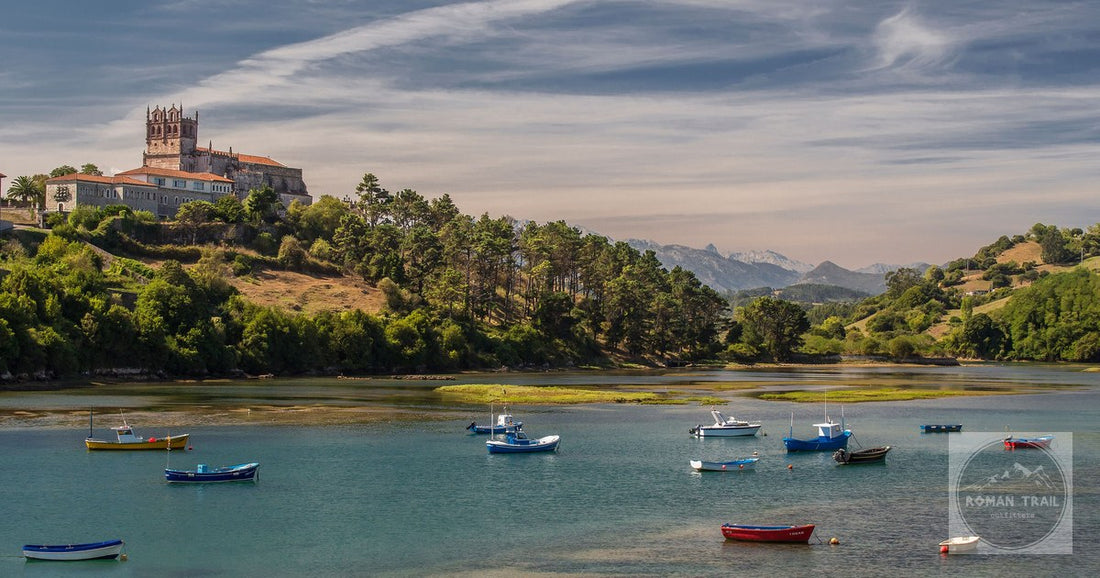 Boats and the church of Santa Maria at San Vicente de la Barquera, Cantabria