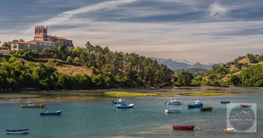 Boats and the church of Santa Maria at San Vicente de la Barquera, Cantabria