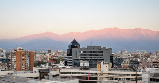 Santiago skyline with the Andes at sunset, Chile