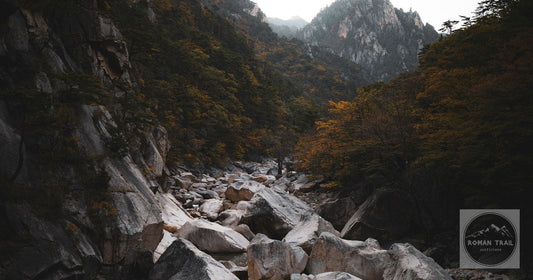A rugged valley in autumn colour in Seoraksan National Park, South Korea