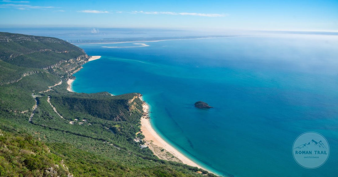 Aerial view of the Arrabida Natural Park and its beaches, Portugal