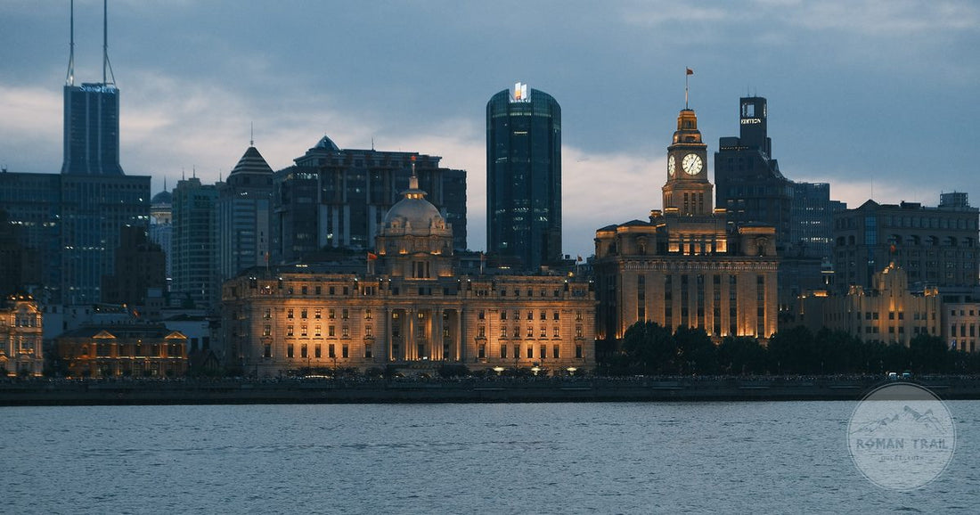 The Shanghai skyline illuminated at twilight, China