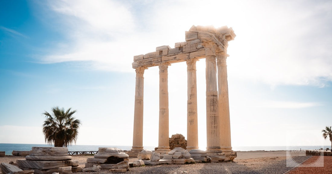 The Temple of Apollo columns above the sea at Side, Turkiye