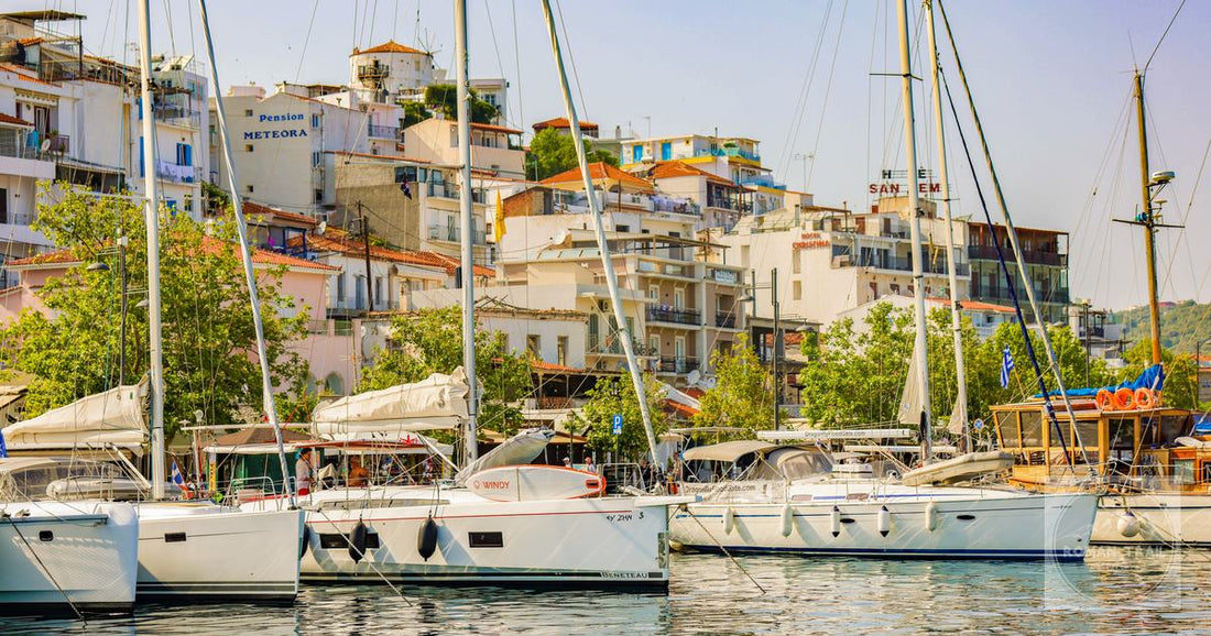 Yachts moored at Skiathos town, Greece
