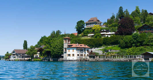 Houses along the shore of Lake Thun at Spiez, Switzerland