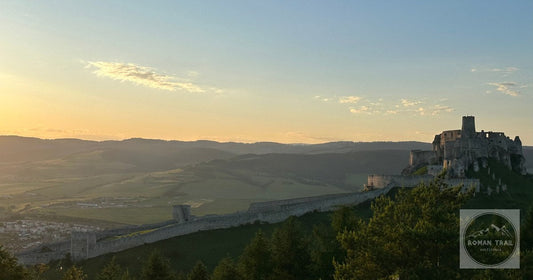 Spis Castle, Slovakia, at sunset above the Slovak landscape.