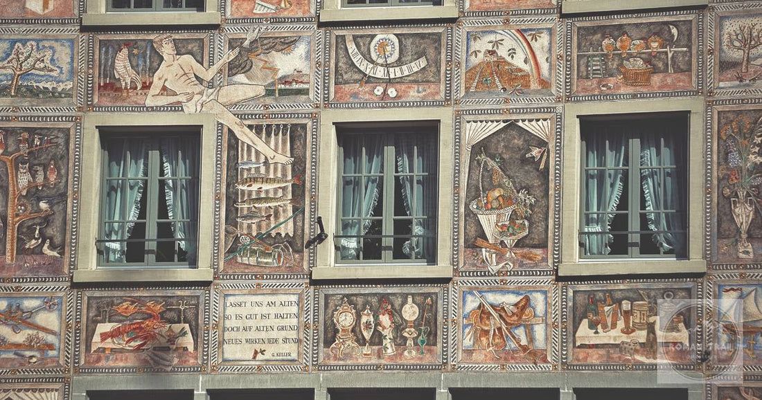 Painted mural work on a historic facade at Stein am Rhein, Switzerland
