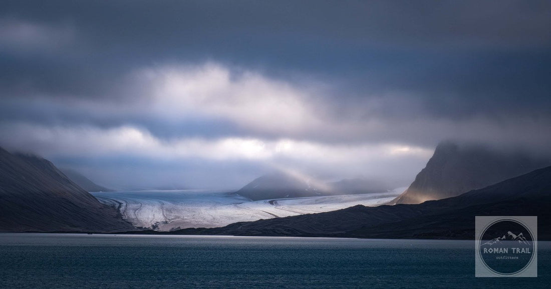 A glacier under dramatic cloud in Svalbard, Norway